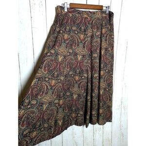 Vintage Paisley Midi Skirt Size Large Boho Cottagecore Peasant Dark Academia